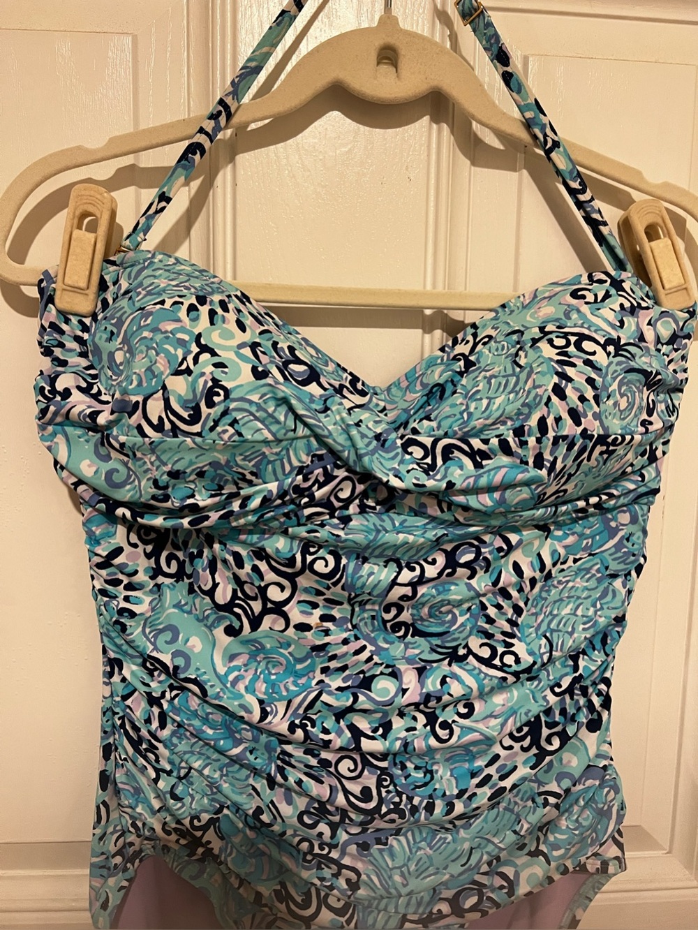 Lilly Pulitzer Flamenco One-Piece Swimsuit in Light Aqua Spritz Sz 14 Beach - Picture 4 of 15